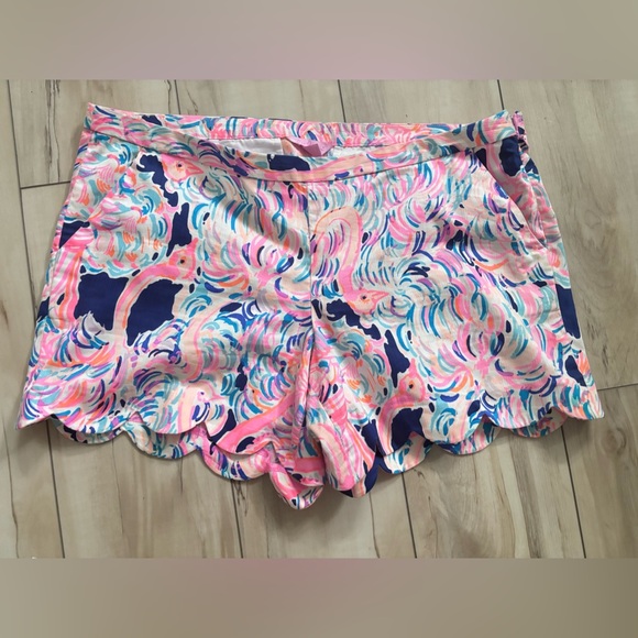 Lilly Pulitzer Pink and Blue Patterned Scalloped Hem Shorts - Picture 8 of 8